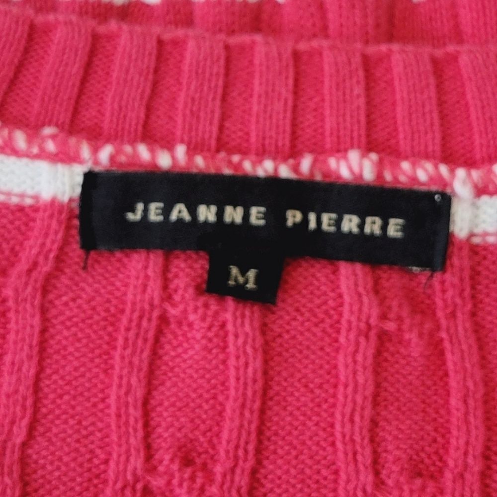 Jeanne Pierre Pink Striped V-neck Cable Knit 3/4 Sleeve Sweater Size M - Picture 7 of 8